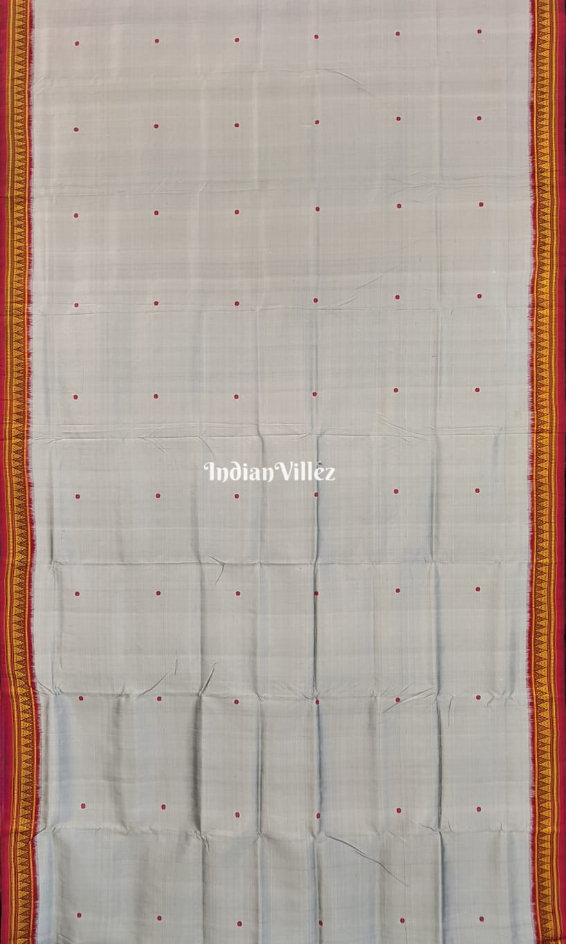 Pearl Grey Odisha Ikat Habaspuri Sambalpuri Silk Saree