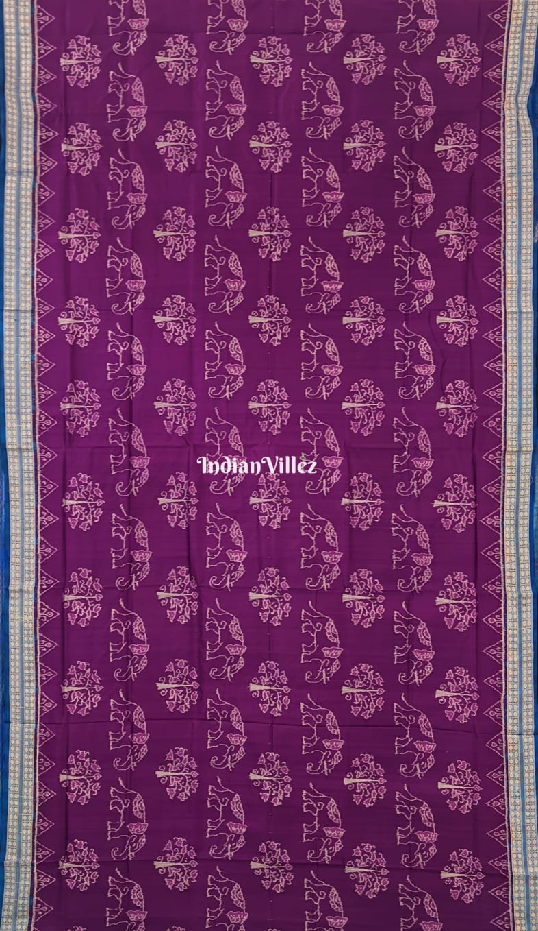 Violet Elephant Motif Sambalpuri Ikat Silk Saree