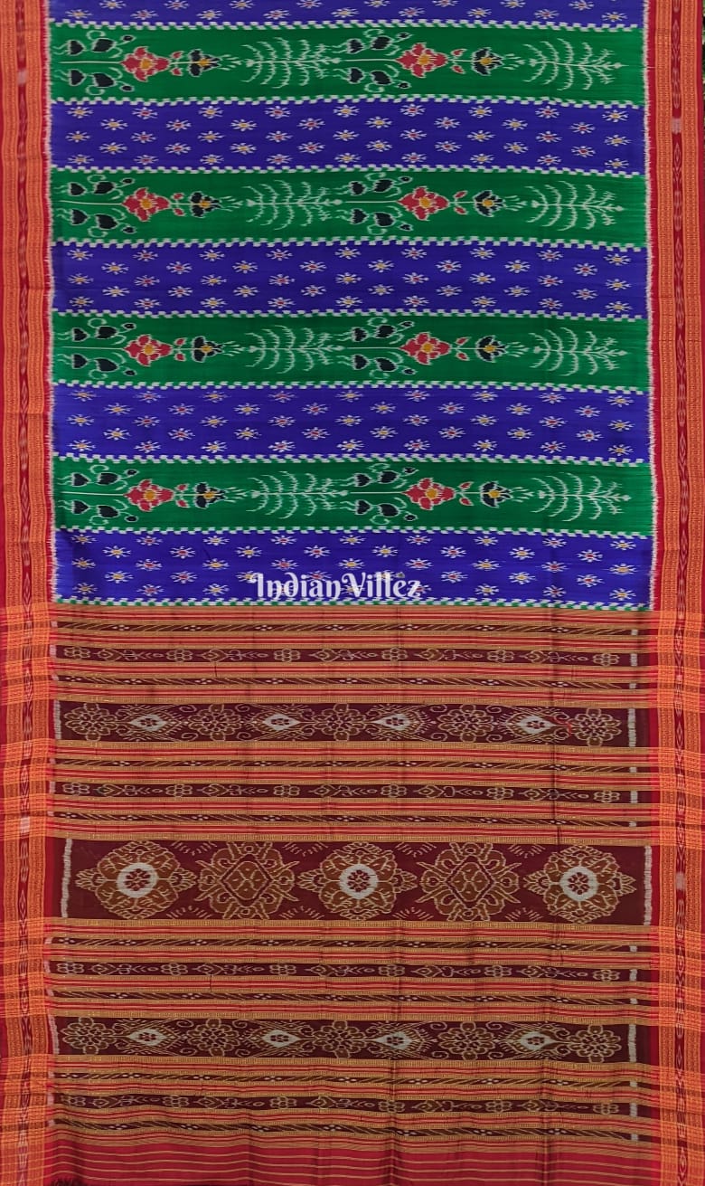 Green Blue Tribal & Mayur Chandrika Odisha Ikat Khandua Silk Saree