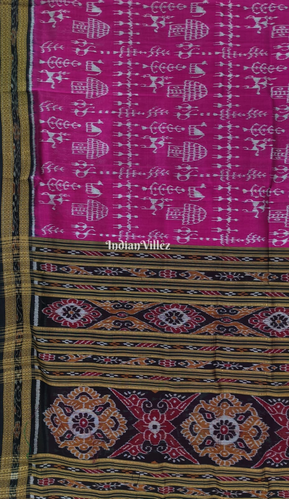 Magenta Purple Tribal Theme Khandua Silk Saree