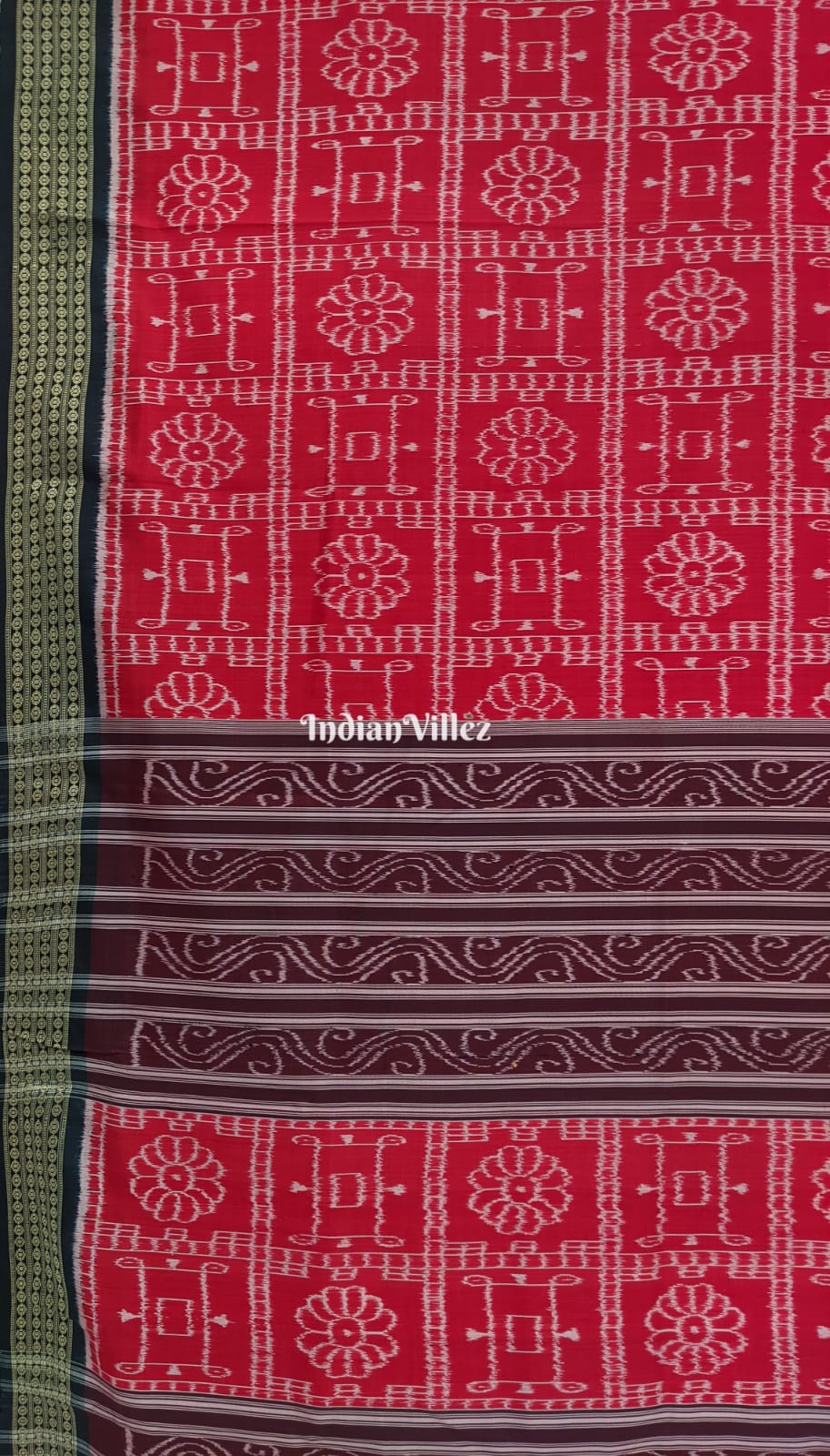 Red Contemporary Odisha Handloom Sambalpuri Ikat Silk Saree