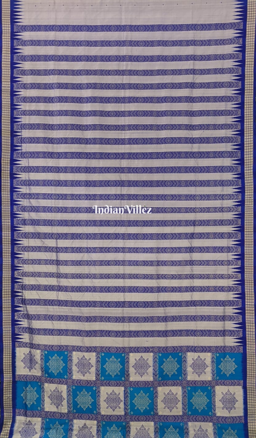 Blue Bomkai Sambalpuri Ikat with Patli Handloom Silk Saree