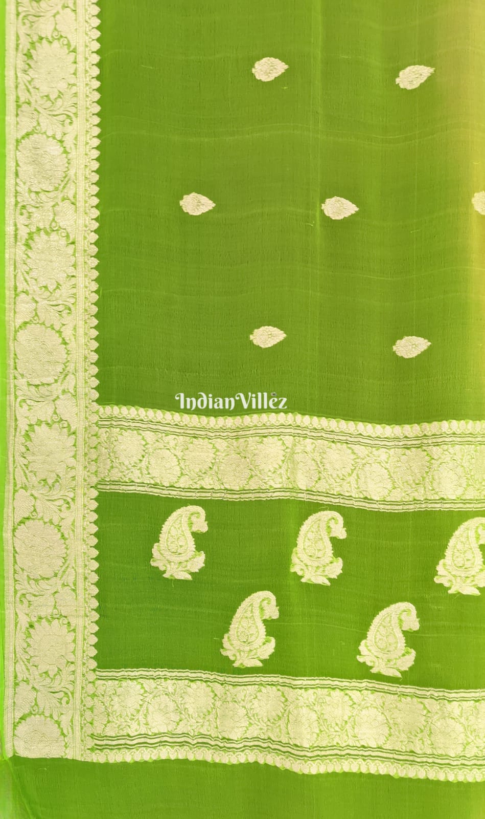 Green Lemon Yellow Khaddi Chiffon Banarasi Handloom Saree