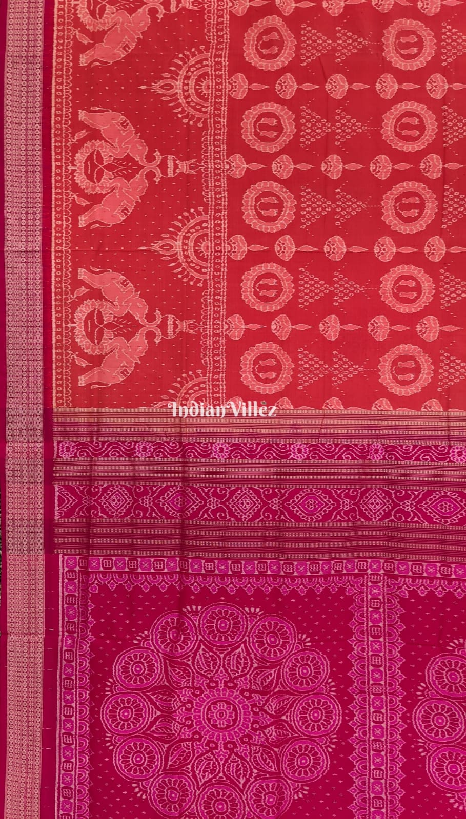 Peach Pink Exclusive Sambalpuri Ikat Silk Pastel Saree