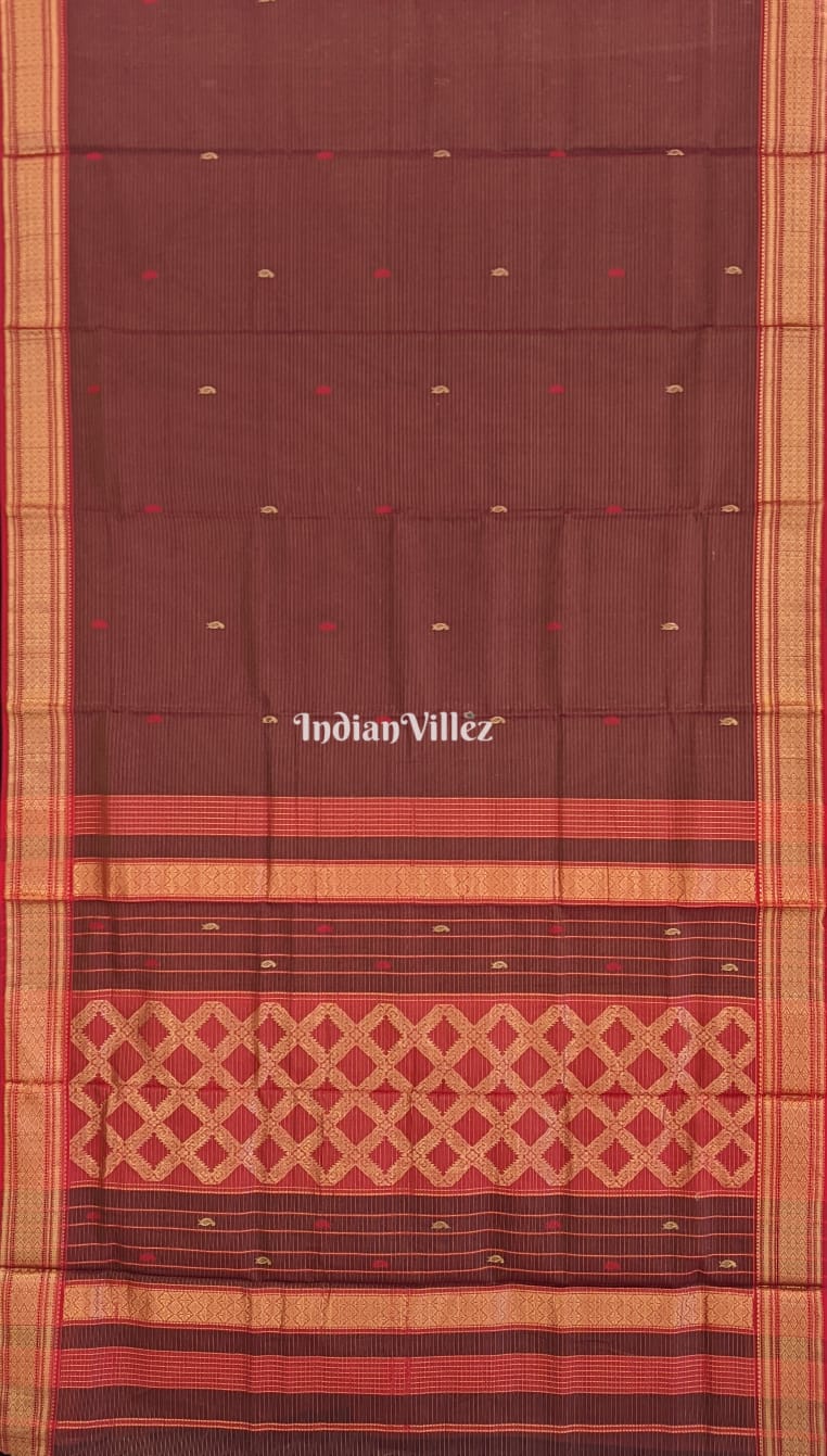 Chocolate Brown Maheshwari Silk Saree